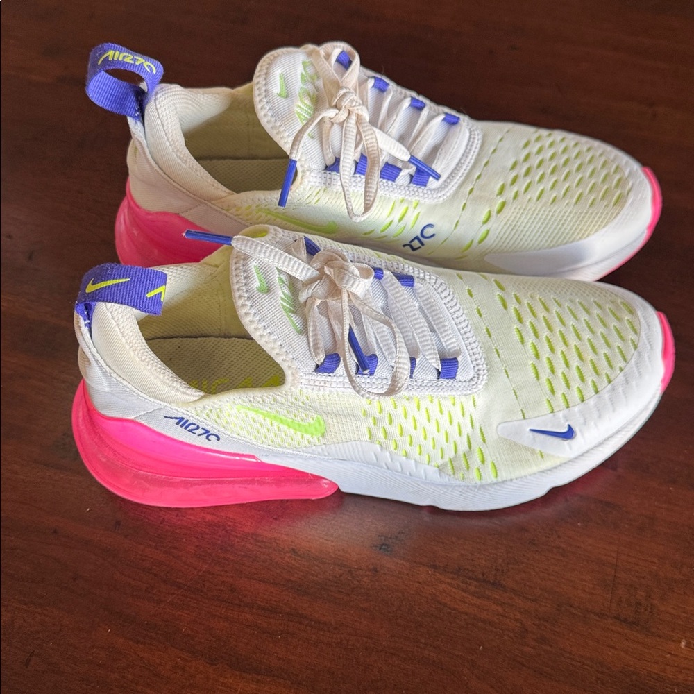 Nike Women's White and Pink Athletic Shoes with Blue Accents - Picture 3 of 4